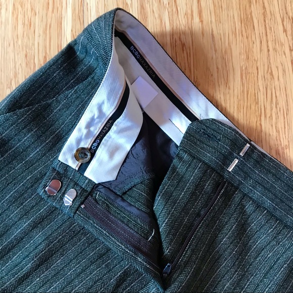 BCBG Carla Women's Olive Green Herringbone Pants 6 - Picture 5 of 8